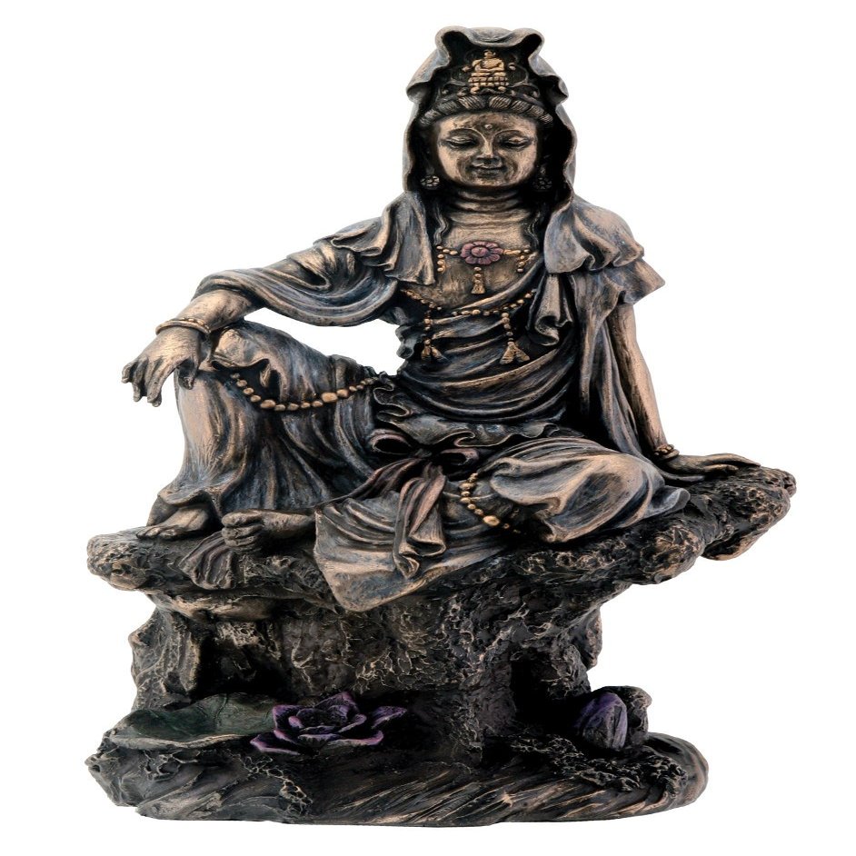 7 Inch Bronze Water and Moon Kuan Yin Buddhism Statue Figurine