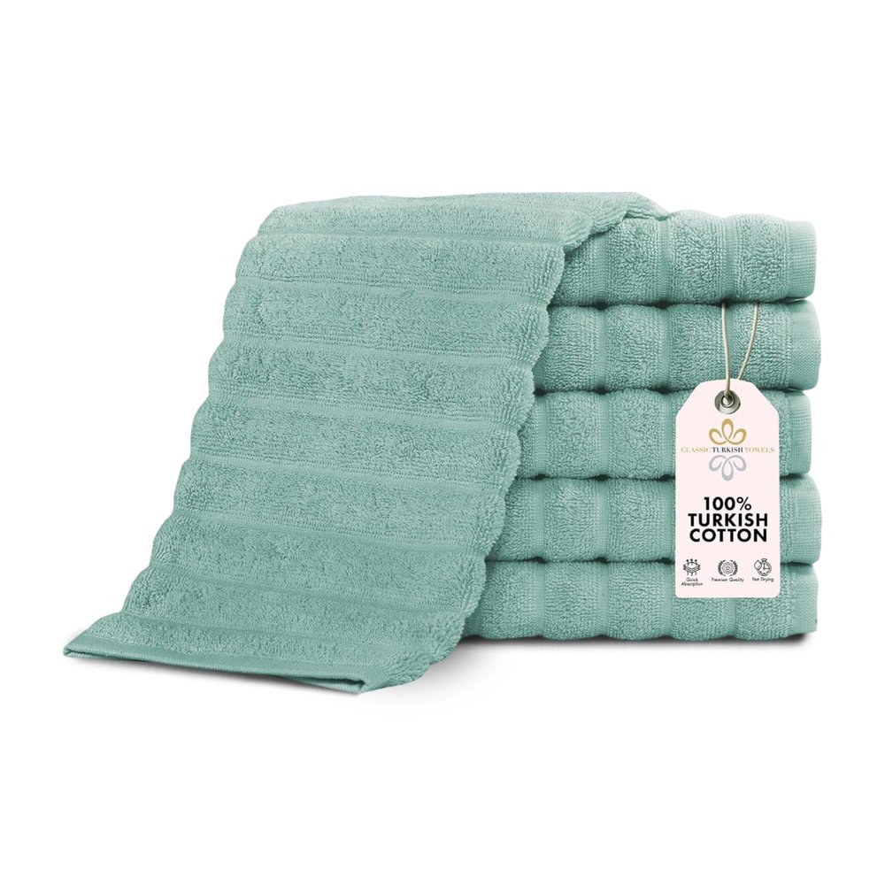 Classic Turkish Towels CTT Luxurious 100% Turkish Cotton Washcloths 6 Pack, Highly Absorbent & Quick Dry, Face Towels Wash Cloths for Hotel, Spa & Gym | 13"x13" (Spa Green)