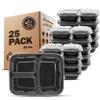Freshware Meal Prep Containers [25 Pack] 3 Compartment with Lids, Food Storage Containers, Bento Box, Stackable, Microwave/Dishwasher Safe (32 oz) view 1