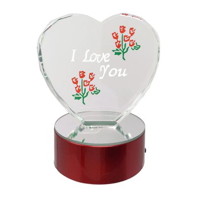 BANBERRY DESIGNS I Love You Etched in a Heart on LED Base - Color-Changing Lights - Love Gift for Mom, Wife, Husband Boyfriend Girlfriend - Measures 4" X 3"