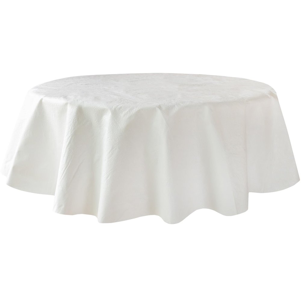 Benson Mills Deluxe Heavy Duty Vinyl Table Pad, Premium Table Protector, Waterproof with Flannel Backing, Quilted Design and Customizable (Off-White, 70" Round)