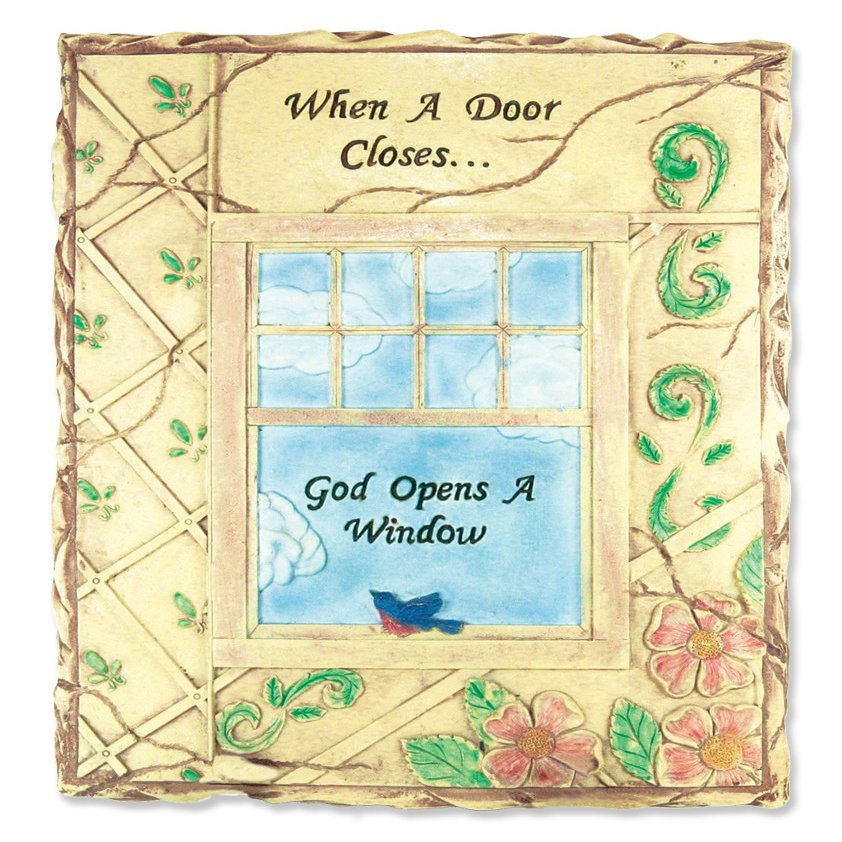 Inspirational gifts - When a Door Closes God Opens a Window - Religious Message - Home Decoration - Measures 9.75" X 7.75"