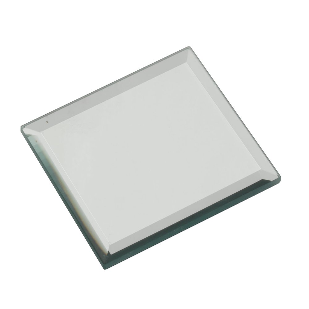 Biedermann & Sons 6-Count Square Glass Candle Plates Beveled Pillar Candleholders, 4" SQ, Mirrored