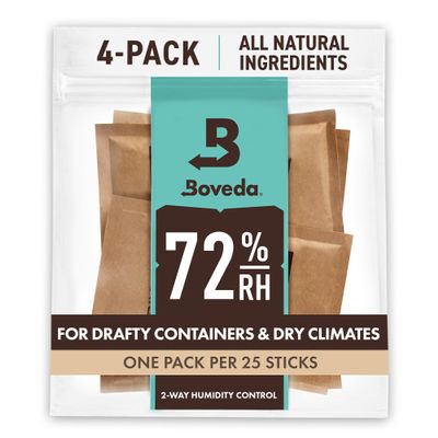 Boveda 72% Two-Way Humidity Control Packs For Wood Humidifier Boxes  Size 60  4 Pack  Moisture Absorbers  Humidifier Packs  Hydration Packets in Resealable Bag