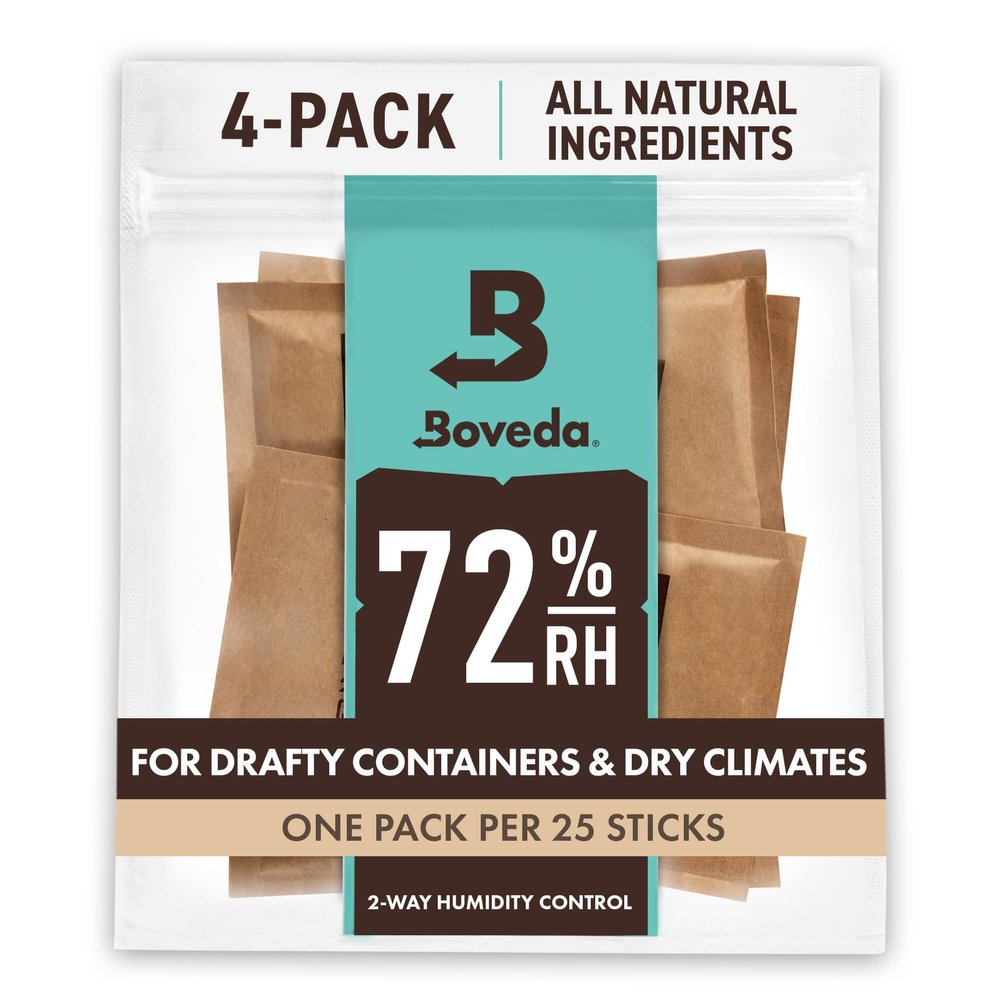 Boveda 72% Two-Way Humidity Control Packs For Wood Humidifier Boxes  Size 60  4 Pack  Moisture Absorbers  Humidifier Packs  Hydration Packets in Resealable Bag