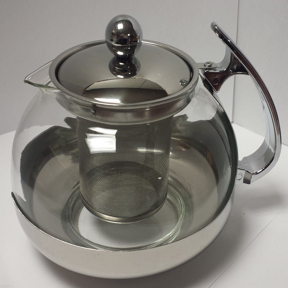 Stainless Steel Glass TEA POT Teapot w. Stainless steel Strainer filter 700ML