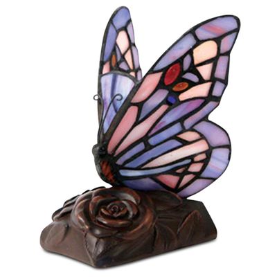 OneWorld Memorials Tiffany Style Butterfly Lamp, Butterfly Stained Glass Lamp, Memorial Keepsake for Loved Ones - Extra Small - Purple Cremation Keepsake Urn for Ashes