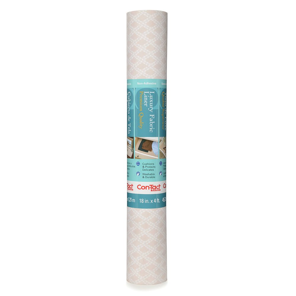 Con-Tact Brand Luxury Fabric Liners, Non-Adhesive Drawer and Shelf Liner, Multi-Functional Protective Liner, 18" x 4', Savoire Pale Gray, Pack of 1 Roll