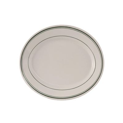 Tuxton China TGB-012 Platter, 10-1/2" x 7-3/8", Oval, Wide Rim, Rolled Edge, Microwave and Dishwasher Safe, Oven Proof, Fully Vitrified, Ceramic, Green Bay, Pack of 24