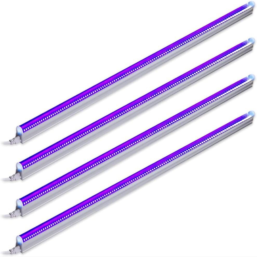 Barrina UV LED Blacklight Bar, 22W 4ft, T5 Integrated Bulb, Black Light Fixture for Blacklight Poster, Halloween Decorations and Christmas Party, Fun Atmosphere with Built-in on, Off Switch (4-Pack)