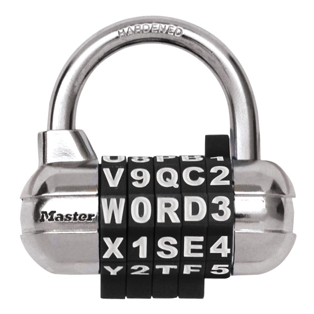 Master Lock Padlock, Set Your Own Word Combination Lock, 2-1/2 in. Wide, Black, 1534DBLK