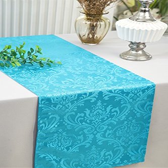 Wedding Linens Inc. 12 x 108 Jacquard Polyester Table Runners/Damask Table Runner Linens for Restaurant Kitchen Dining Wedding Party Banquet Events - Turquoise