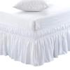 MEILA Wrap Around Bed Skirt Three Fabric Sides Elastic Dust Ruffled 16 Inch Tailored Drop,Easy to Install Fade Resistant-White, Queen/King view 1