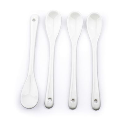 RSVP International Poached Egg Spoon, 4 Piece Set Multipurpose Use for Serving Jam, Honey or Soft Boiled Eggs, 5.5" Length, White Porcelain