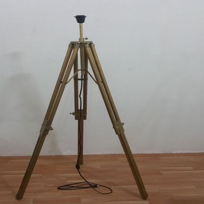 Thor Studio Antique Brass Finish Wooden Lamp Stand Shade Floor Tripod Adjustable Vintage Rustic Vintage Home Decor Gifts