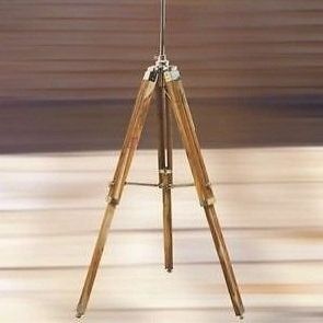 Thor Vintage Wooden Lamp Stand Shade Floor Tripod Adjustable Teak Tripod Lamp
