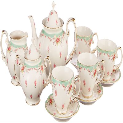 Gracie China by Coastline Imports Vintage Green Rose Porcelain 11-Piece Tea Set, Green