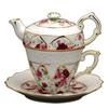Gracie China by Coastline Imports 4-Piece Porcelain Tea for One, Stacked Teapot Cup Saucer, Red Rose view 1