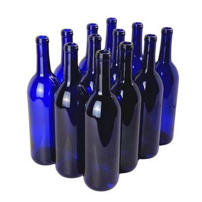 FastRack - 750ml Blue Wine Bottles (Pack of 12), W5 Cobalt Blue Bordeaux Liquor Bottles | 750 ml Empty Wine Bottle for Drinks - NO CORKS INCLUDED
