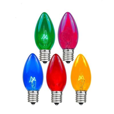Novelty Lights 25 Pack C9 Twinkle Outdoor Christmas Replacement Bulbs, Multi, E17/C9 Intermediate Base, 7 Watt