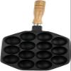Ikenaga Iron Works Takoyaki Plate, 14 Holes, Wooden Handle, Induction & Gas Compatible, Snack Gourmet Manmaru Plate, Ahijo view 1