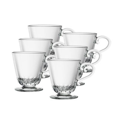 La Rochere Louison Glass Coffee Mugs Set of 6  Elegant Caf-Style Cute Mugs for Hot Coffee and Tea  French Pressed Glass Drinkware for Daily Drinks, Entertaining and Giftable Table Settings (9 oz)