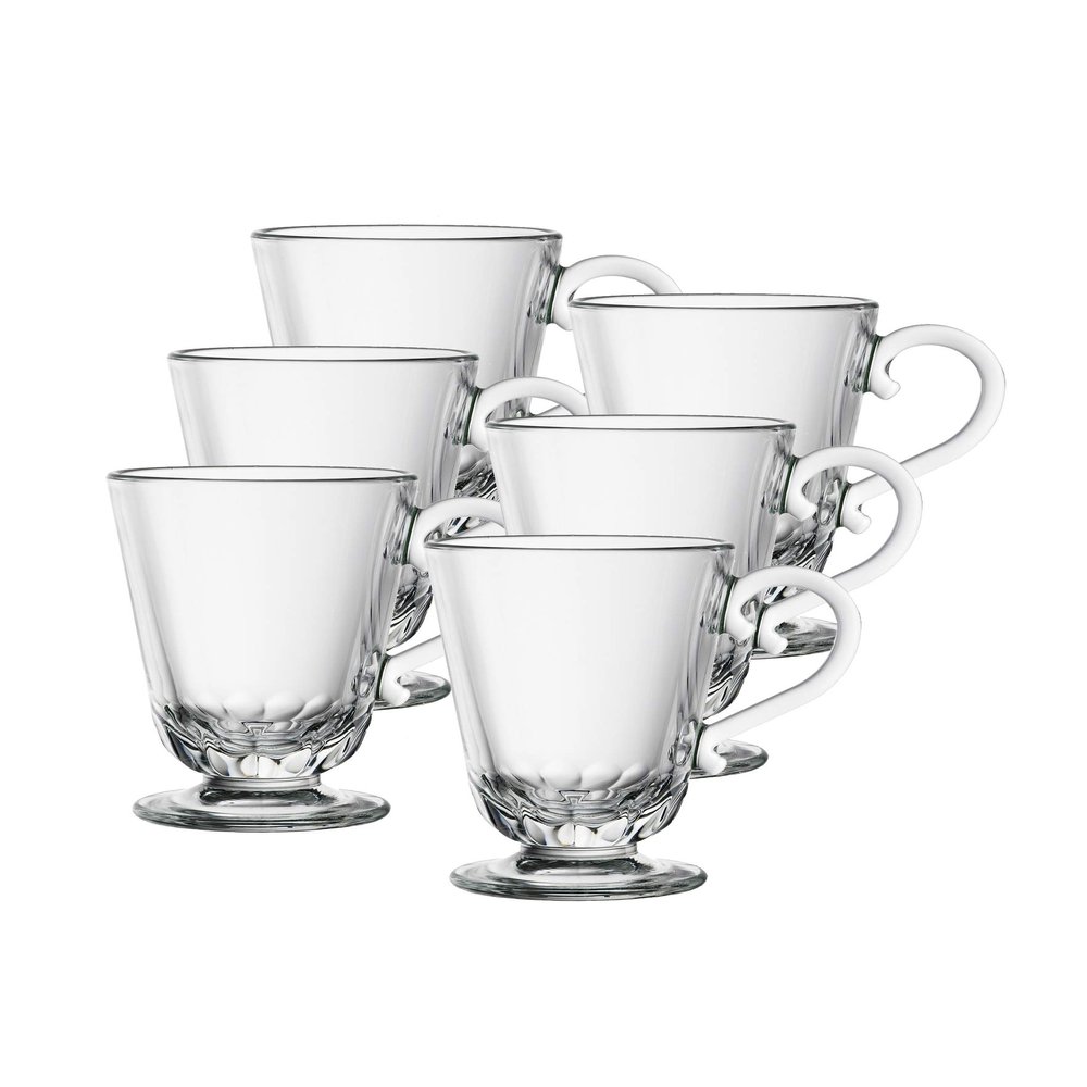 La Rochere Louison Glass Coffee Mugs Set of 6  Elegant Caf-Style Cute Mugs for Hot Coffee and Tea  French Pressed Glass Drinkware for Daily Drinks, Entertaining and Giftable Table Settings (9 oz)
