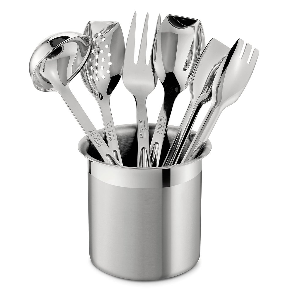 All-Clad Specialty Stainless Steel Kitchen Gadgets 5 Piece Tool Set with Caddy Kitchen Tools, Kitchen Hacks Silver