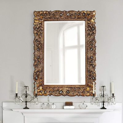 Howard Elliott Barcelona Hanging Rectangular Framed Wall Mirror, Antique Gold Resin, Traditional Designer Mirror for Home, Living Room or Bedroom, 23 x 35 Inch