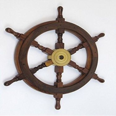 One India India Nautical Art 24'Round and Nice Wood and Brass Ship Wheel(55 Cmx3.75 Cm X60 Cm) Standard Shesham Wood Finish