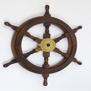 One India India Nautical Art 24'Round and Nice Wood and Brass Ship Wheel(55 Cmx3.75 Cm X60 Cm) Standard Shesham Wood Finish