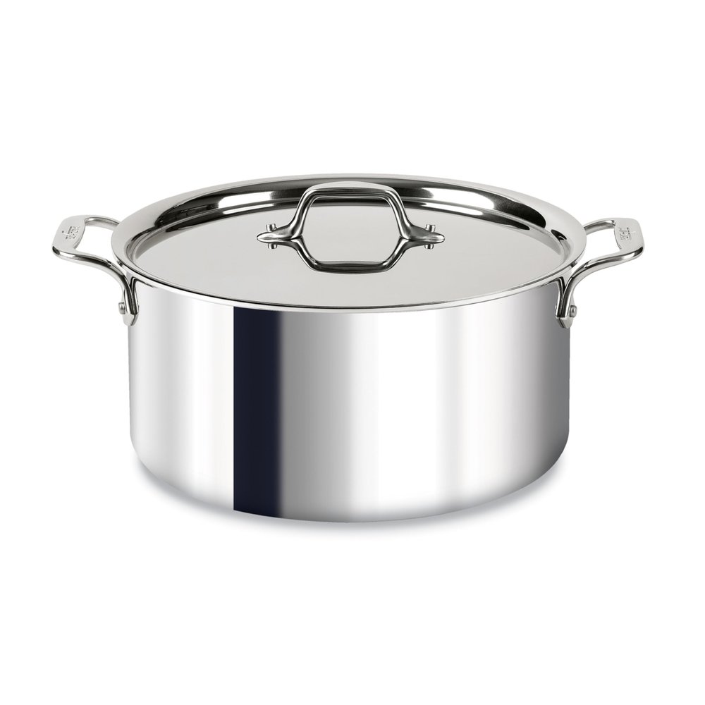 All-Clad D3 3-Ply Stainless Steel Stockpot with Lid 8 Quart, Induction, Oven Broiler Safe 600F, Silver