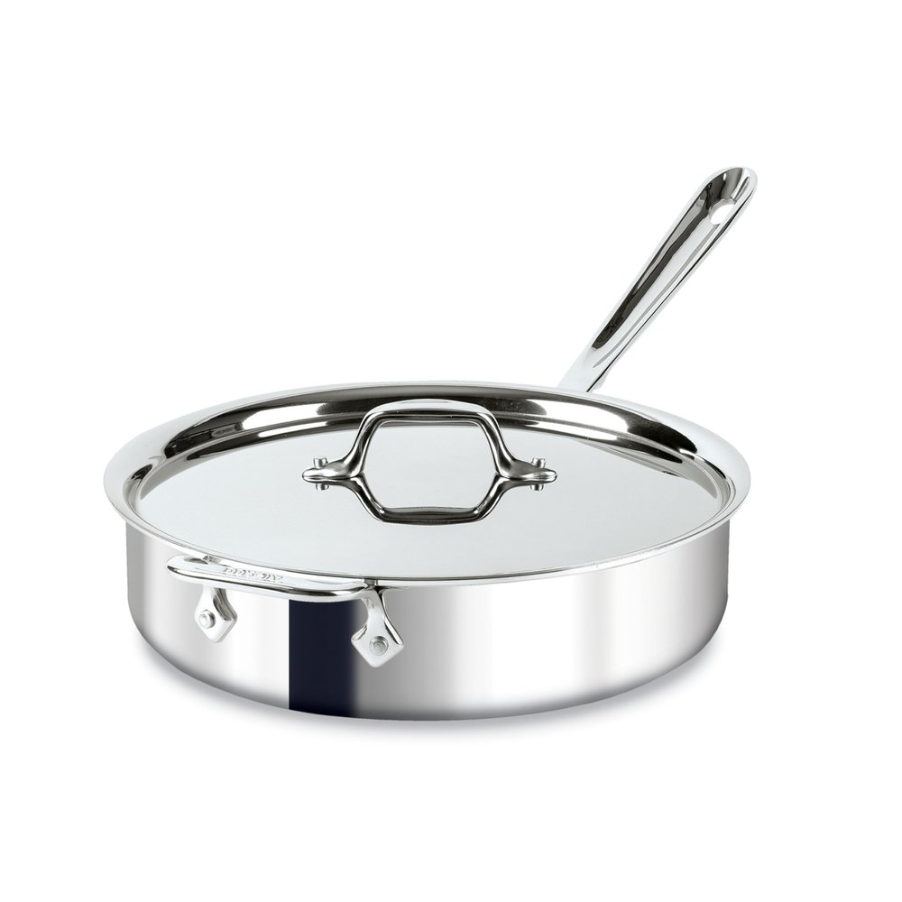 All-Clad D3 3-Ply Stainless Steel Saut Pan 4 Quart Induction Oven Broiler Safe 600F Pots and Pans, Cookware Silver
