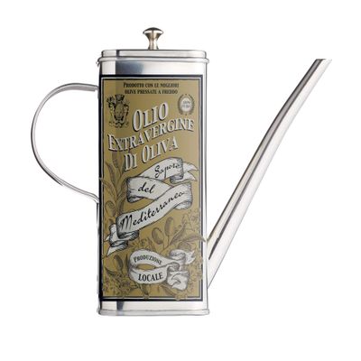 KitchenCraft World of Flavours Olive Oil Drizzler Can with Decorative Print, Stainless Steel, 500 ml