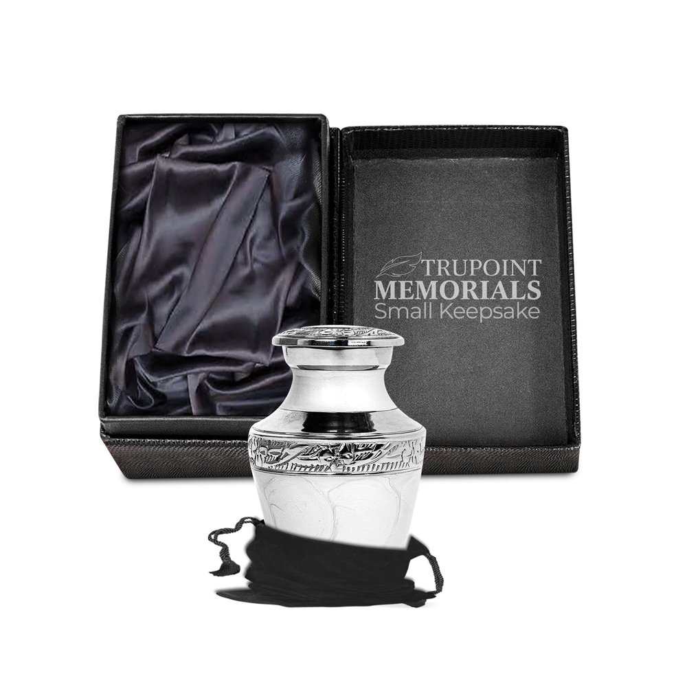 Trupoint Memorials Small Urns for Human Ashes Keepsake, Decorative Mini Cremation Urn for Adult Men and Women, Small Pearl with Silver Lining