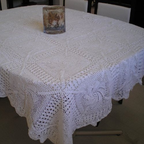 100% Cotton Handmade Crochet Table Cloth White 60x84 Oblong
