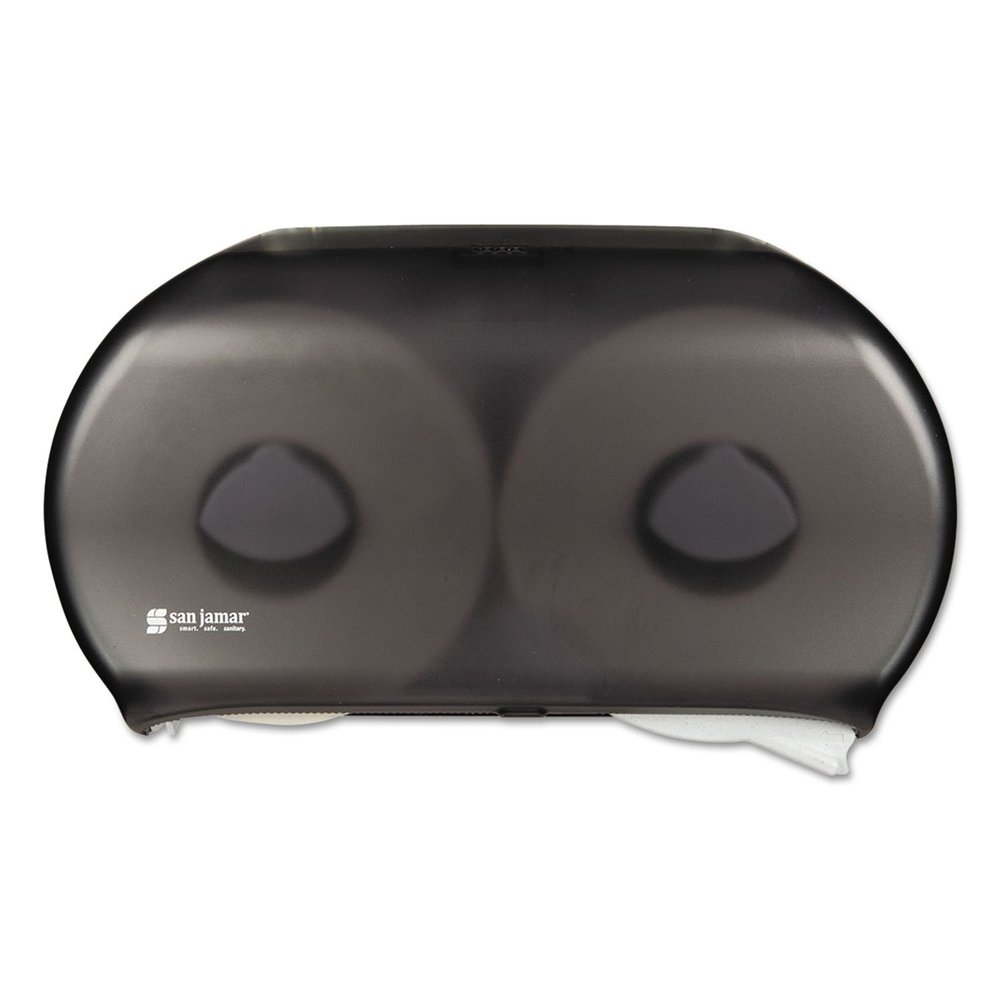 San Jamar R4000TBK Twin 9-Inch Jumbo Tissue Dispenser, 19 x 5 1/4 x 12, Transparent Black Pearl