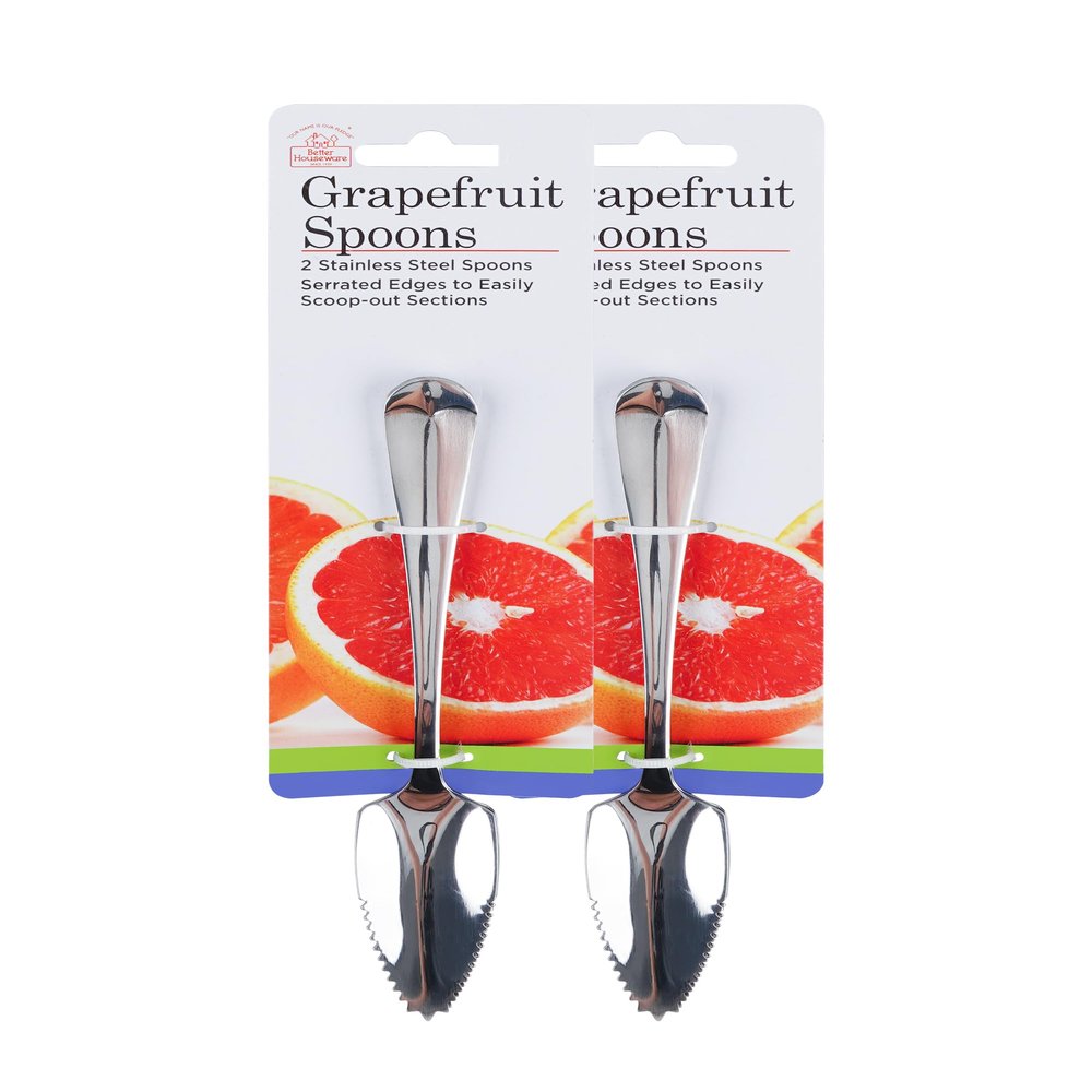 Better Houseware Grapefruit Spoons ,Set of 2 Grapefruit Spoons serrated stainless steel ,grapefruit spoon Baby fruit spoon scraper, Spoons with Serrated Edges for Orange & Kiwi, Ginger Peeler