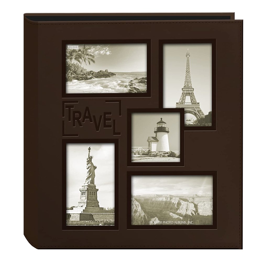 Pioneer Photo Albums Collage Frame Embossed Travel Photo Album, Brown 12x12 Inches