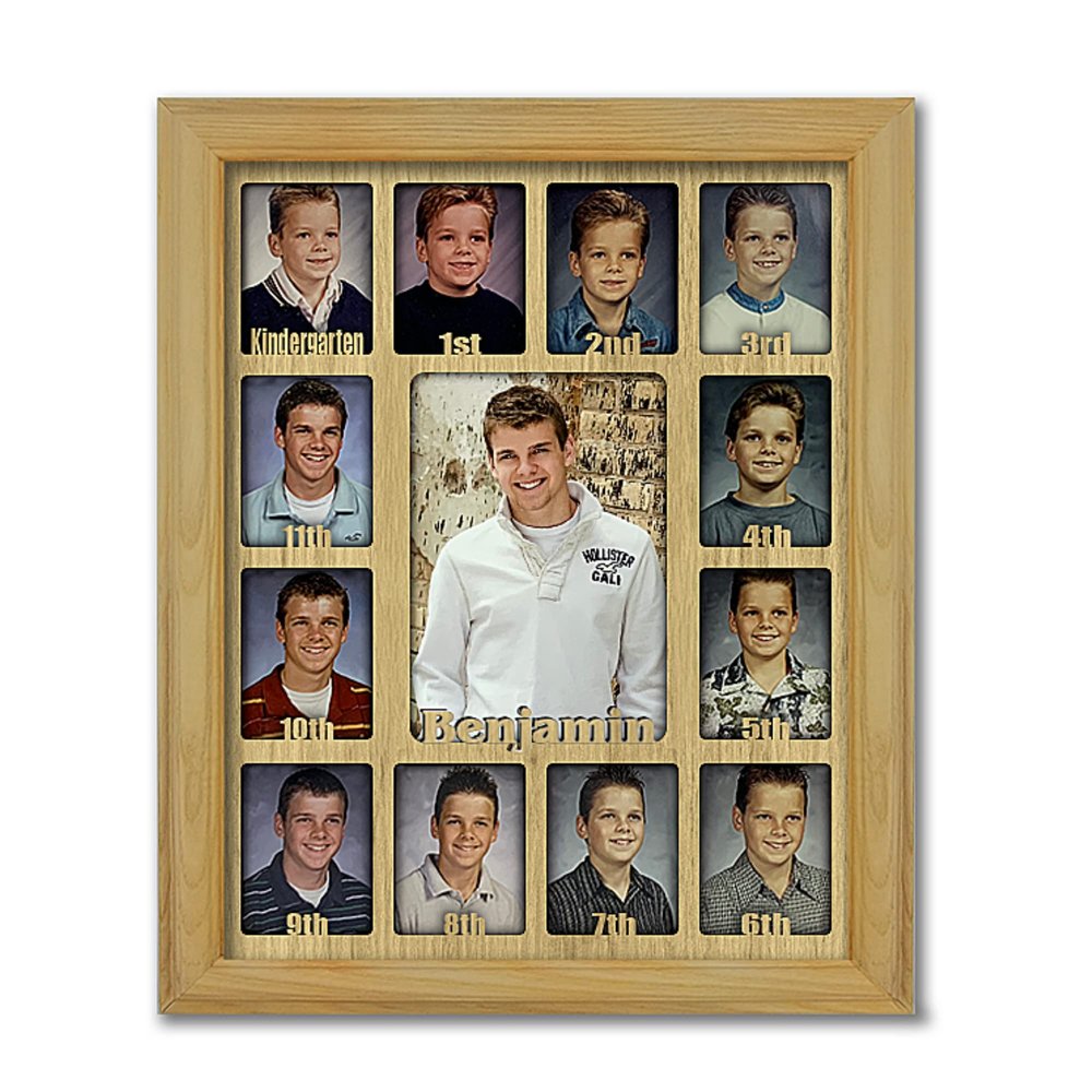 Northland School Years Picture Frame K-12 | Personalized - Add Any Name | School Days Graduation Frame | Holds Twelve 2.5" x 3.5" Photos and 5" x 7" K to 12 Photo | Oak Frame and Mat
