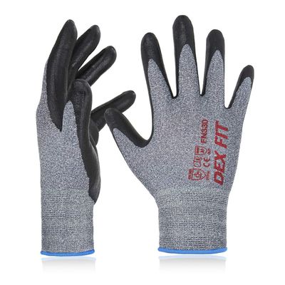 DEX FIT Nitrile Work Gloves FN330, 12 Pairs, 3D-Comfort Stretchy Fit, Firm Grip, Thin & Lightweight, Touch-Screen Compatible, Durable, Breathable & Cool, Machine Washable; Grey L (9)