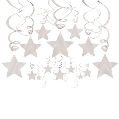 Silver Shooting Stars Hanging Foil Swirls - 18" & 24" (30 Pcs) - Party Decorations for Birthdays, Graduations, and Festive Events
