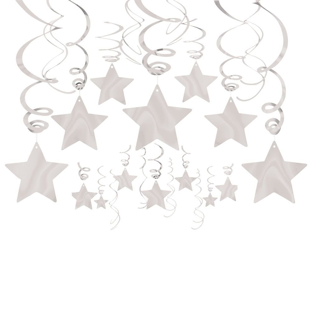 Silver Shooting Stars Hanging Foil Swirls - 18" & 24" (30 Pcs) - Party Decorations for Birthdays, Graduations, and Festive Events