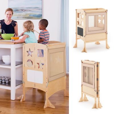 Guidecraft Classic Kitchen Helper Stool with 2 Keepers - Double Wide: Adjustable Height Step Stool for Kids, Children Furniture