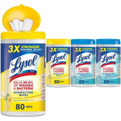 Lysol Disinfecting Wipes 320ct 4x80ct Cleaning Wipes Cleaning Supplies Packaging May Vary, White, Lemon & Ocean Breeze, Lemon Lime Blossom,Ocean Fresh, 320 Count
