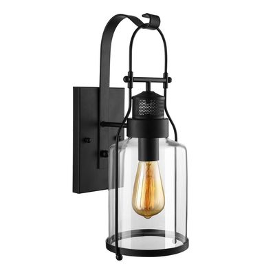 RUNNUP Industrial Wall Sconces Wall Lighting Lantern Wall Lamp Wall Fixture Loft Light with Cylinder Glass Shade use E26 Light Bulb in Black Finish, 1 Light