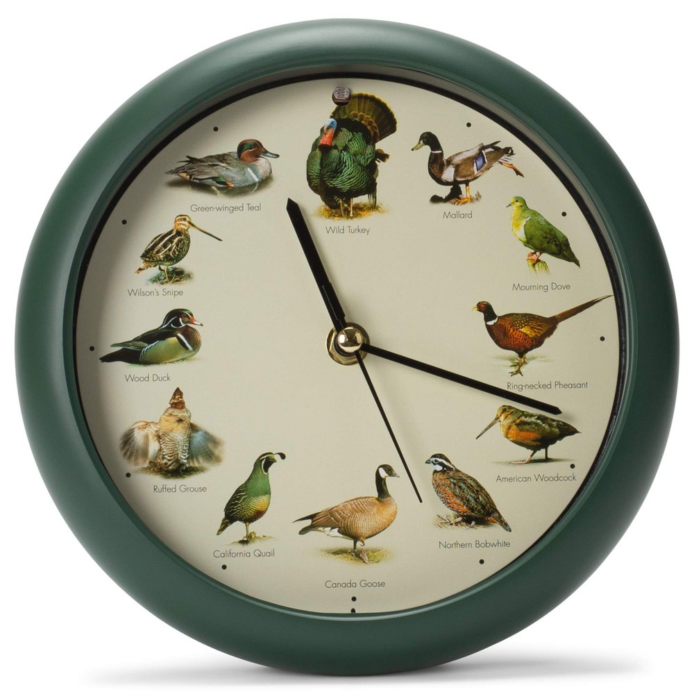 Mark Feldstein, Singing Wild Game Birds of North America Clock, 8 Inch, Green