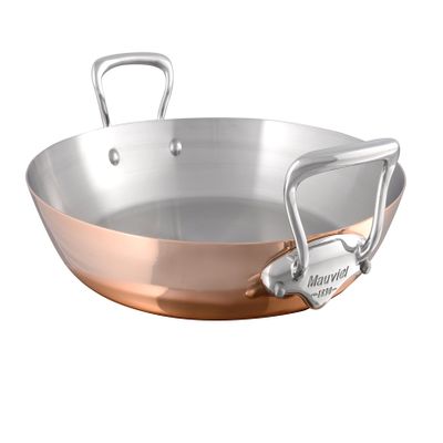 Mauviel M'Heritage 150 S 1.5mm Polished Copper & Stainless Steel Paella Pan With Cast Stainless Steel Handles, 13.8-in, Made In France