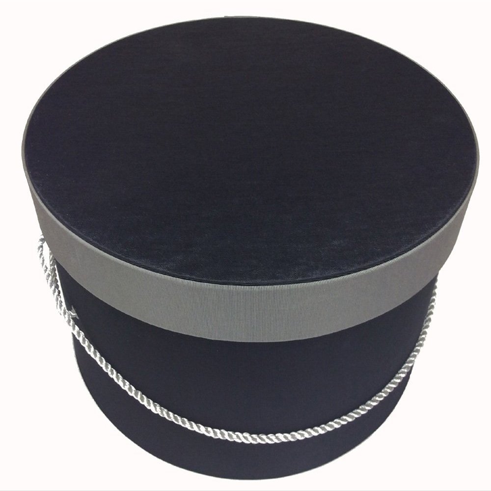 Sarah's Hat Boxes Classic Black/Gray Hat Box 18.5" x 9.5" (Dia. x Ht.) Handmade in USA Odorless Non-Toxic Adhesive, Cording Handle Premium Storage for Hats & Accessories