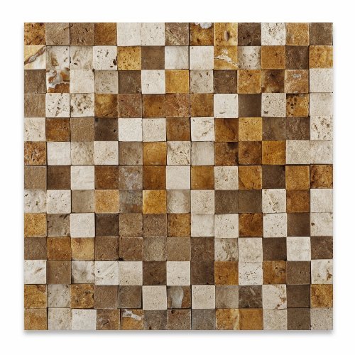 Mixed Travertine 1 X 1 Mosaic Tile, HI-LOW Split-Faced - Box of 5 sq. ft.